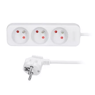 Solight Verlängerungskabel 3m, 3 Steckdosen, 16A/3680W, PVC, weiß