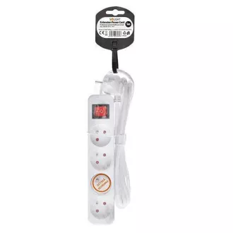 Solight Verlängerungskabel 5m, 4 Steckdosen, Schalter, 16A/3680W, PVC, weiß