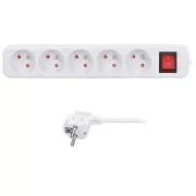 Solight Verlängerungskabel 3m, 5 Steckdosen, Schalter, 16A/3680W, PVC, weiß