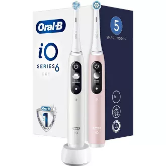 Oral-B iO Series 6 Duo White & Pink Sand elektrisches Zahnbürsten-Set, 5 Modi, AI, Timer
