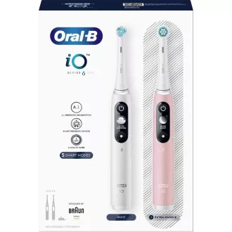 Oral-B iO Series 6 Duo White & Pink Sand elektrisches Zahnbürsten-Set, 5 Modi, AI, Timer