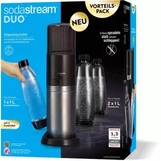 SodaStream Duo Titan Promo-Pack Sodamaschine, 2 Glasflaschen, 1 Kunststoffflasche, CO2-Flasche, schwarz