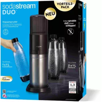 SodaStream Duo Titan Promo-Pack Sodamaschine, 2 Glasflaschen, 1 Kunststoffflasche, CO2-Flasche, schwarz SodaStream Duo Titan Promo-Pack Sodamaschine, 2 Glasflaschen, 1 Kunststoffflasche, CO2-Flasche, schwarz
