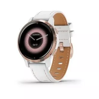 Garmin GPS-Sportuhr Venu® 2S Roségold / Weißes Lederarmband