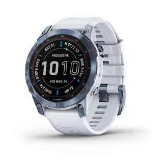 Garmin fenix 7 Sapphire Solar, Titan Blau/ Weiß Silikonband