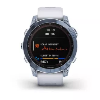 Garmin fenix 7 Sapphire Solar, Titan Blau/ Weiß Silikonband