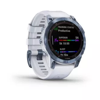 Garmin fenix 7 Sapphire Solar, Titan Blau/ Weiß Silikonband