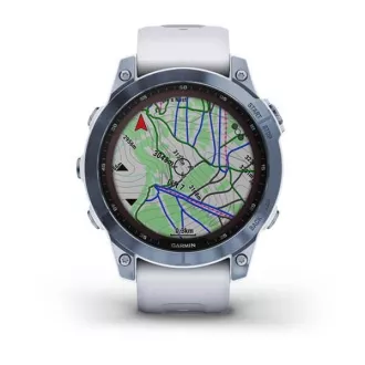Garmin fenix 7 Sapphire Solar, Titan Blau/ Weiß Silikonband