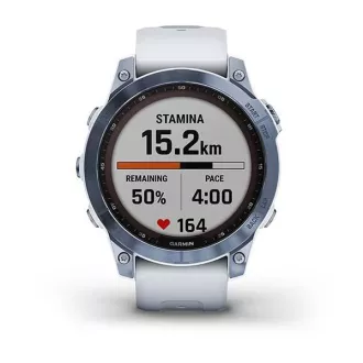 Garmin fenix 7 Sapphire Solar, Titan Blau/ Weiß Silikonband