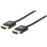 MANHATTAN Ultradünnes High Speed HDMI Kabel mit Ethernet, HEC, ARC, 3D, 4K, HDMI Stecker auf Stecker, geschirmt, Schwarz, 0, 5m