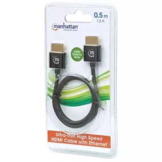 MANHATTAN Ultradünnes High Speed HDMI Kabel mit Ethernet, HEC, ARC, 3D, 4K, HDMI Stecker auf Stecker, geschirmt, Schwarz, 0, 5m MANHATTAN Ultradünnes High Speed HDMI Kabel mit Ethernet, HEC, ARC, 3D, 4K, HDMI Stecker auf Stecker, geschirmt, Schwarz, 0, 5m