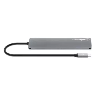 MANHATTAN USB-C 7in1 Dockingstation, 1xHDMI, 2xUSB-C, 2xUSB, SD-Kartenleser, grau