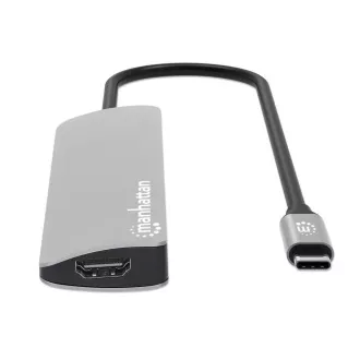 MANHATTAN USB-C 7in1 Dockingstation, 1xHDMI, 2xUSB-C, 2xUSB, SD-Kartenleser, grau