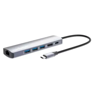 MANHATTAN Dockingstation USB-C 6in1, 1xHDMI, 1xUSB-C, 3xUSB, 1xRJ45, grau MANHATTAN Dockingstation USB-C 6in1, 1xHDMI, 1xUSB-C, 3xUSB, 1xRJ45, grau