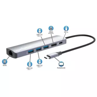 MANHATTAN Dockingstation USB-C 6in1, 1xHDMI, 1xUSB-C, 3xUSB, 1xRJ45, grau MANHATTAN Dockingstation USB-C 6in1, 1xHDMI, 1xUSB-C, 3xUSB, 1xRJ45, grau