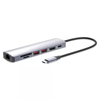 MANHATTAN USB-C 7in1 Dockingstation, 1xHDMI, 1xUSB-C, 2xUSB, 1xRJ45, SD-Kartenleser, grau