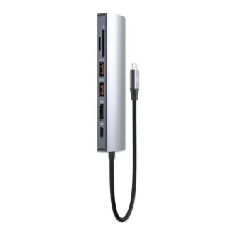 MANHATTAN USB-C 7in1 Dockingstation, 1xHDMI, 1xUSB-C, 2xUSB, 1xRJ45, SD-Kartenleser, grau