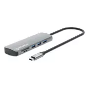 MANHATTAN Dockingstation USB-C 9v1, 1xHDMI, 2xUSB-C, 3xUSB, 1xRJ45, SD-Kartenleser, grau