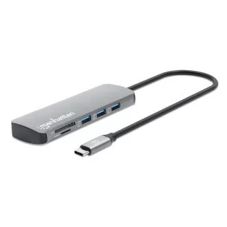 MANHATTAN Dockingstation USB-C 9v1, 1xHDMI, 2xUSB-C, 3xUSB, 1xRJ45, SD-Kartenleser, grau MANHATTAN Dockingstation USB-C 9v1, 1xHDMI, 2xUSB-C, 3xUSB, 1xRJ45, SD-Kartenleser, grau