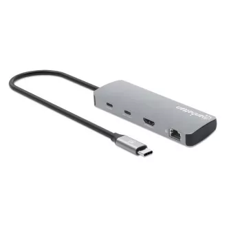 MANHATTAN Dockingstation USB-C 9v1, 1xHDMI, 2xUSB-C, 3xUSB, 1xRJ45, SD-Kartenleser, grau MANHATTAN Dockingstation USB-C 9v1, 1xHDMI, 2xUSB-C, 3xUSB, 1xRJ45, SD-Kartenleser, grau