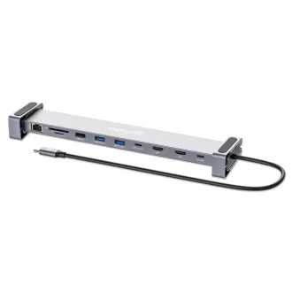 MANHATTAN Dockingstation USB-C 10v1, 2xHDMI, 2xUSB-C, 3xUSB, 1xRJ45, SD-Kartenleser, grau