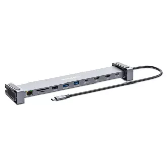MANHATTAN Dockingstation USB-C 10v1, 2xHDMI, 2xUSB-C, 3xUSB, 1xRJ45, SD-Kartenleser, grau