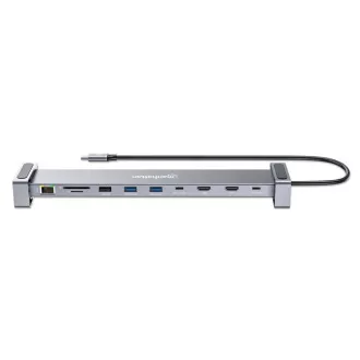 MANHATTAN Dockingstation USB-C 10v1, 2xHDMI, 2xUSB-C, 3xUSB, 1xRJ45, SD-Kartenleser, grau