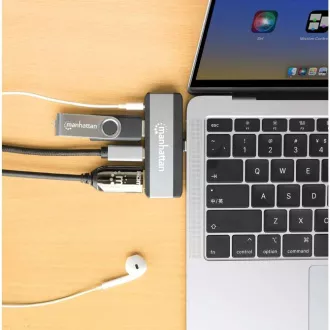 MANHATTAN Dockingstation USB-C 4in1, 1xHDMI, 1xUSB-C, 1xUSB, 1x3,5mm, grau MANHATTAN Dockingstation USB-C 4in1, 1xHDMI, 1xUSB-C, 1xUSB, 1x3,5mm, grau