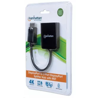 Manhattan Hub, MST-Hub, DisplayPort zu Dual DisplayPort (M/F), 4K@30Hz, schwarz Manhattan Hub, MST-Hub, DisplayPort zu Dual DisplayPort (M/F), 4K@30Hz, schwarz