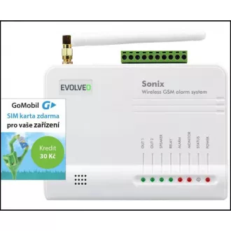 EVOLVEO Sonix - drahtloser GSM-Alarm (4 Fernbedienungen, PIR-Bewegungssensor, Tür- / Fenstersensor, externer Lautsprecher, Android / iPhone