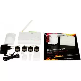 EVOLVEO Sonix - drahtloser GSM-Alarm (4 Fernbedienungen, PIR-Bewegungssensor, Tür- / Fenstersensor, externer Lautsprecher, Android / iPhone