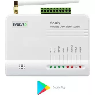 EVOLVEO Sonix - drahtloser GSM-Alarm (4 Fernbedienungen, PIR-Bewegungssensor, Tür- / Fenstersensor, externer Lautsprecher, Android / iPhone