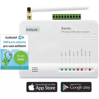 EVOLVEO Sonix - drahtloser GSM-Alarm (4 Fernbedienungen, PIR-Bewegungssensor, Tür- / Fenstersensor, externer Lautsprecher, Android / iPhone