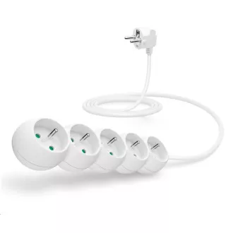 CONNECT IT Verlängerungskabel 230V, 5 Steckdosen, 2 m, ohne Schalter (weiß)