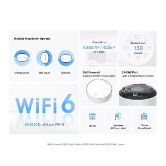 TP-Link Deco X50-PoE (3er-Pack) WiFi6 Mesh (AX3000, 2, 4GHz/5GHz, 1x2, 5GbELAN/WAN, 1xGbELAN/WAN, 1xPoE)