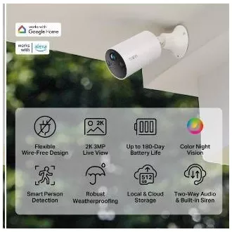 TP-Link Tapo C410 Außenkamera (3MP, 2K QHD, 1296p, IR 9m, WiFi, micro SD Karte, IP65) TP-Link Tapo C410 Außenkamera (3MP, 2K QHD, 1296p, IR 9m, WiFi, micro SD Karte, IP65)