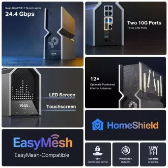 TP-Link Archer BE900 OneMesh/EasyMesh WiFi7 Router(BE24000, 2, 4GHz/5GHz/6GHz, 1x10GbELAN/WAN, 1xSFP /10GbEWAN/LAN, 4x2, 5GbE) TP-Link Archer BE900 OneMesh/EasyMesh WiFi7 Router(BE24000, 2, 4GHz/5GHz/6GHz, 1x10GbELAN/WAN, 1xSFP /10GbEWAN/LAN, 4x2, 5GbE)
