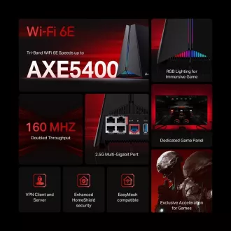 TP-Link Archer GXE75 EasyMesh WiFi6E Router (AXE5400, 2, 4GHz/5GHz/6GHz, 1x2, 5GbELAN/WAN, 1xGbELAN/WAN, 3xGbELAN, 1xUSB3.0) TP-Link Archer GXE75 EasyMesh WiFi6E Router (AXE5400, 2, 4GHz/5GHz/6GHz, 1x2, 5GbELAN/WAN, 1xGbELAN/WAN, 3xGbELAN, 1xUSB3.0)