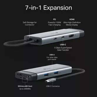 TP-Link UH7020C USB-C Hub 7in1 (2x USB3.2Gen1, 1xUSB-C3.2Gen1, 1xHDMI, 1xSD, 1xmicroSD, PD 100W) TP-Link UH7020C USB-C Hub 7in1 (2x USB3.2Gen1, 1xUSB-C3.2Gen1, 1xHDMI, 1xSD, 1xmicroSD, PD 100W)