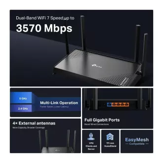 TP-Link Archer BE220 EasyMesh WiFi7-Router (BE3600, 2, 4GHz/5GHz, 1xGbEWAN, 4xGbELAN)