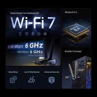 TP-Link Archer TBE552E WiFi7 PCIe Adapter (BE9300, 2, 4GHz/5GHz/6GHz, Bluetooth5.4) TP-Link Archer TBE552E WiFi7 PCIe Adapter (BE9300, 2, 4GHz/5GHz/6GHz, Bluetooth5.4)