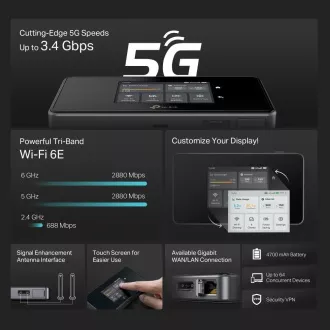 TP-Link M8550 tragbarer WiFi6E-Router (AXE3600, 5G/4G LTE, 2, 4GHz/5GHz/6GHz, 1xGbE, 1xUSB-C, 1xnanoSIM, 1xmicroSD)