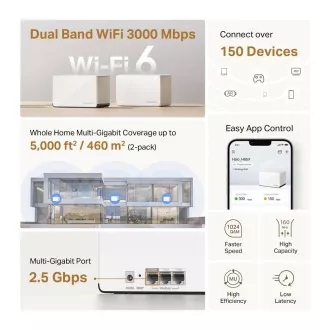 MERCUSYS Halo H85X(2er-Pack) WiFi6 Mesh (AX3000, 2, 4GHz/5GHz, 1x2, 5GbELAN/WAN, 2xGbELAN/WAN)