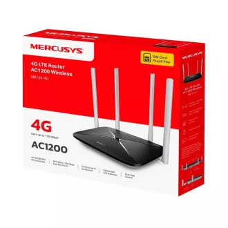 Mercusys MB135-4G WiFi5 Router (AC1200, 4G LTE, 2, 4GHz/5GHz, 1x100Mb LAN/WAN, 3x100Mb LAN, 1xnanoSIM)