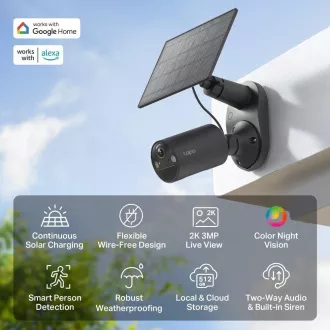TP-Link Tapo C411 KIT Außenkamera, Solarpanel (3MP, 2K QHD, 1296p, IR 9m, WiFi, micro SD Karte, IP65)