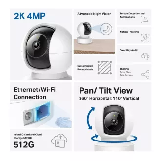 TP-Link Tapo C222 Heimkamera für den Innenbereich (4MP, 2K QHD 1440p, IR 12m, WiFi, 1x100Mb/s, micro SD-Karte)