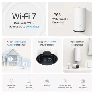 TP-Link Deco BE25-Outdoor(1-Pack) Outdoor WiFi7 Mesh (BE3600, 2, 4GHz/5GHz, 2x2, 5GbELAN/WAN, 2xPoE)