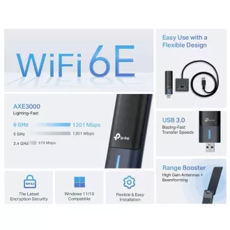 TP-Link Archer TXE50UH WiFi6E USB-Adapter (AXE3000, 2, 4GHz/5GHz/6GHz)