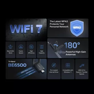 MERCUSYS MA37BEH WiFi7 USB Adapter (AC1300, 2, 4GHz/5GHz/6GHz, USB3.0)