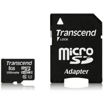 TRANSCEND MicroSDHC-Karte 8GB Ultimate, Klasse 10 UHS-I 600x, MLC + Adapter